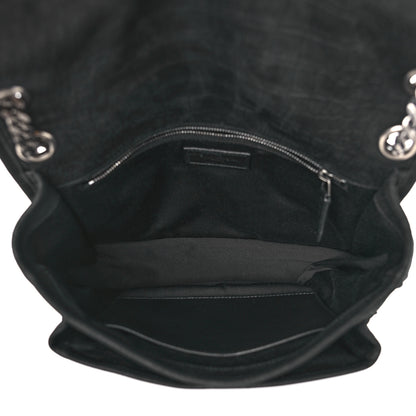 Saint Laurent Nubuck Crocodile Embossed Monogram Medium Niki Chain Satchel Black 5 of 8