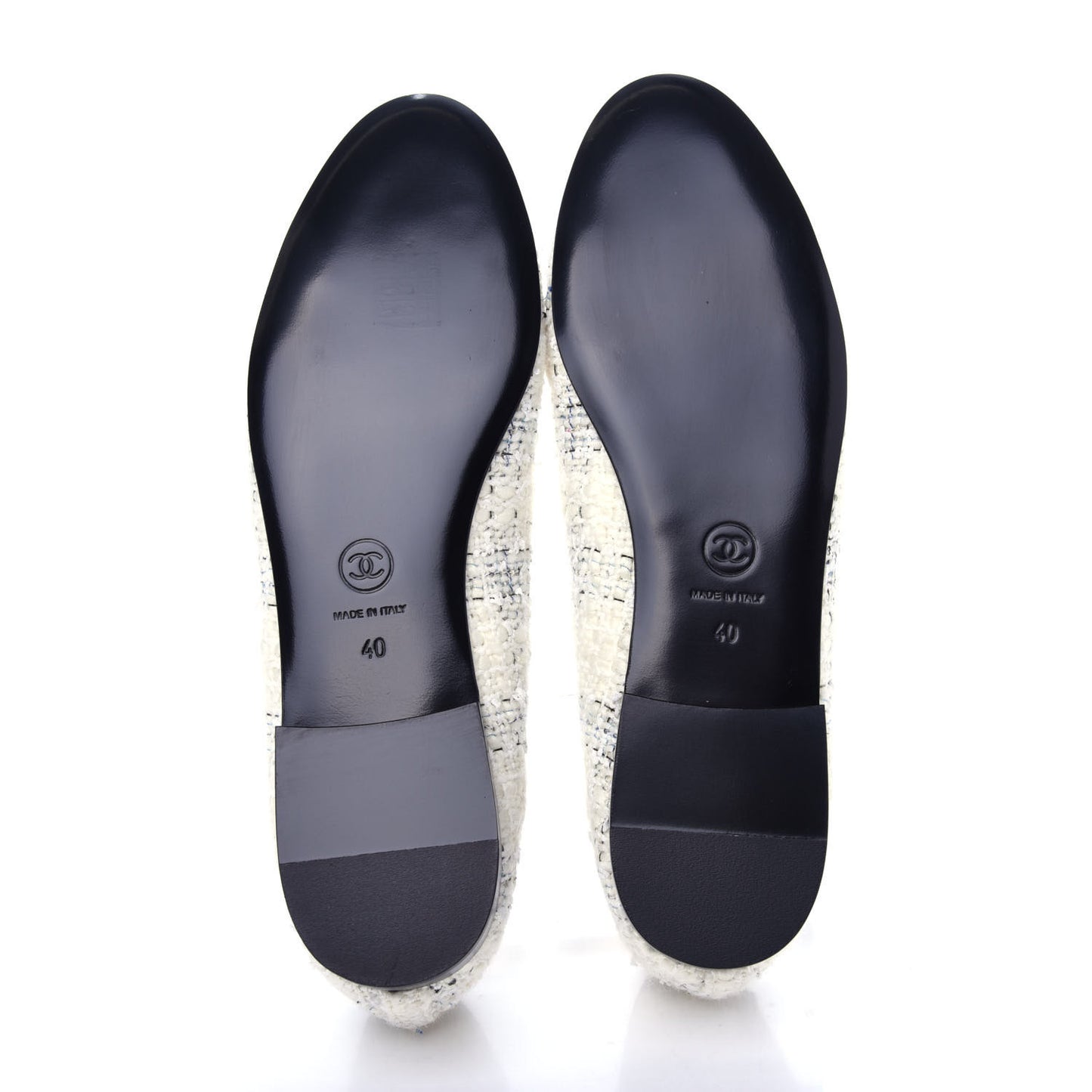Tweed Cap Toe Ballerina Flats 40 White Black