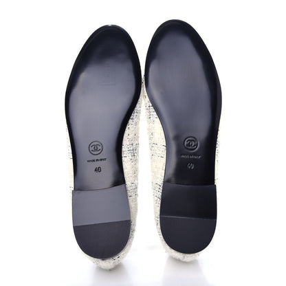 Chanel Tweed Cap Toe Ballerina Flats 40 White Black 6 of 11