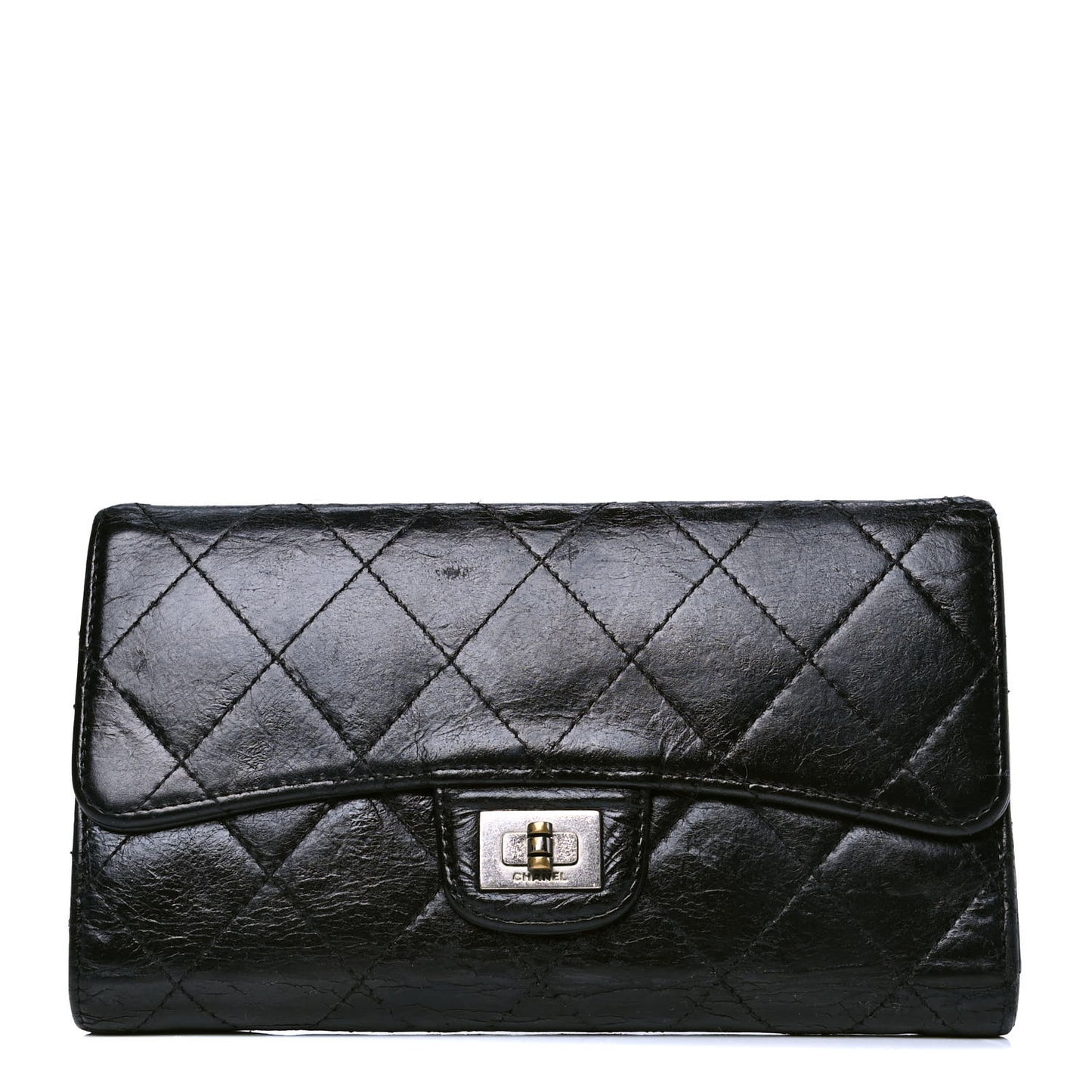 Glazed Calfskin Quilted Reissue Long Flap Wallet Black