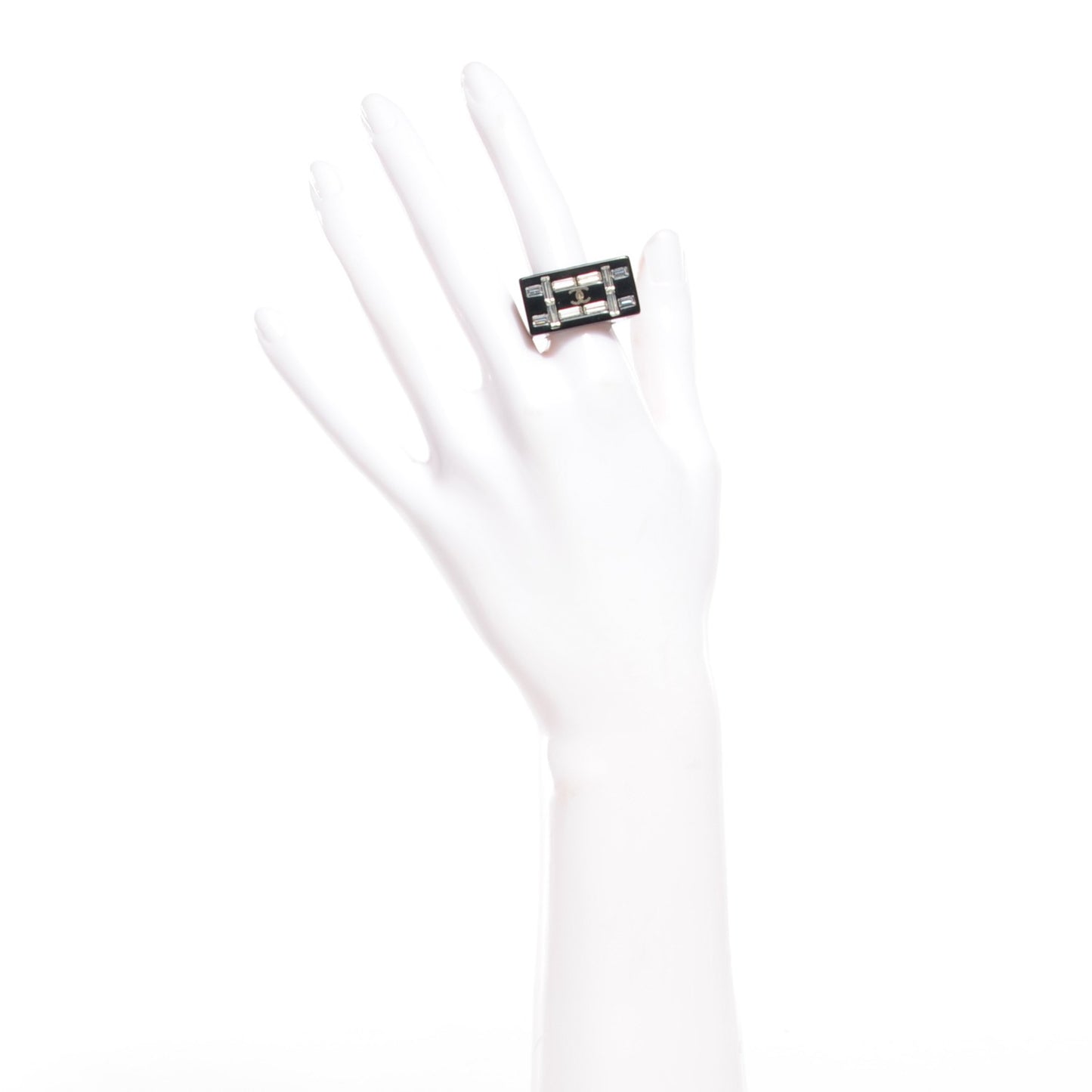 Resin Crystal Baguette CC Ring Black 6.5