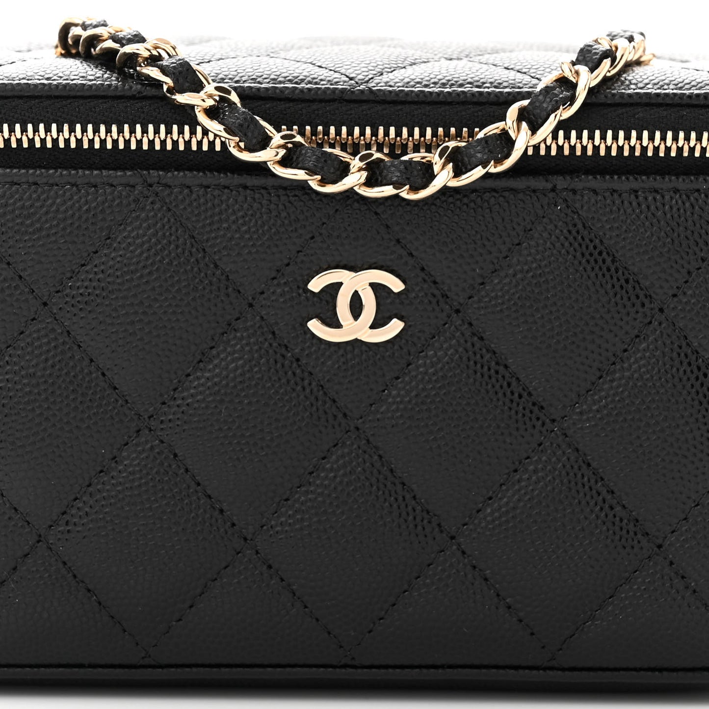 Caviar Quilted Small Vanity Case With Chain Black