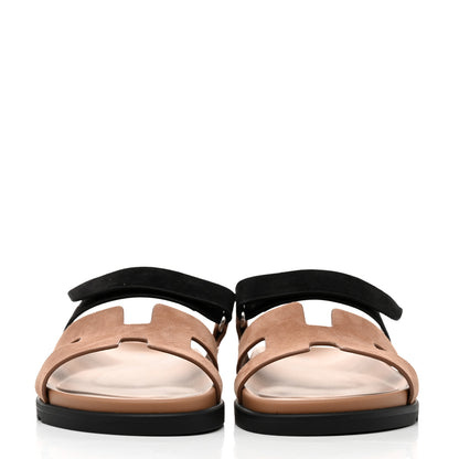 Hermes Suede Goatskin Womens Chypre Sandals 41 Rose Perle Black 2 of 10