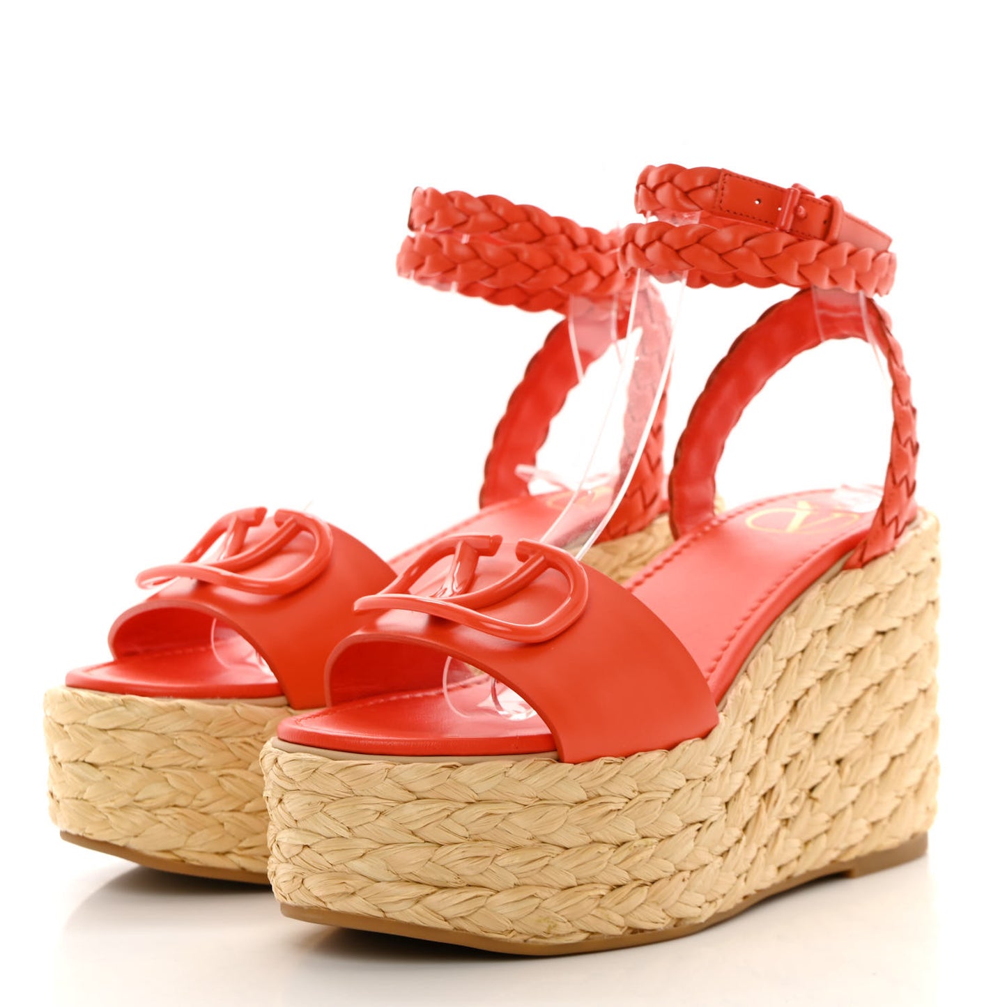 Calfskin VLogo Ankle Wrap Espadrille 45/90mm Platform Wedge Sandals 37.5 Titian