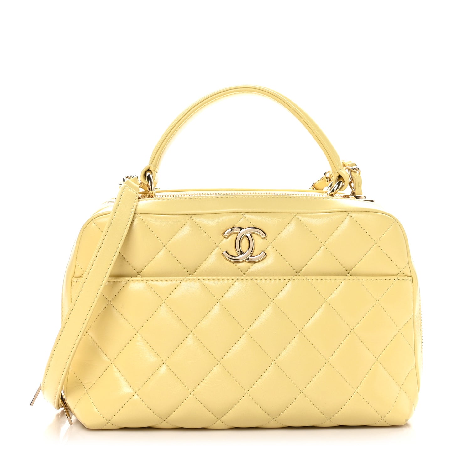 Lambskin Quilted Medium Trendy CC Bowling Bag Yellow