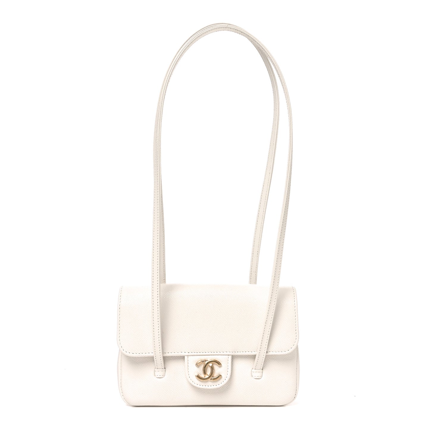 Shiny Caviar Mini Preppy Coco Shoulder Bag White