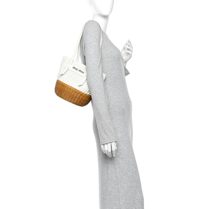 Miu Miu Nappa Matelasse Wicker Basket Bag White Miele 2 of 9