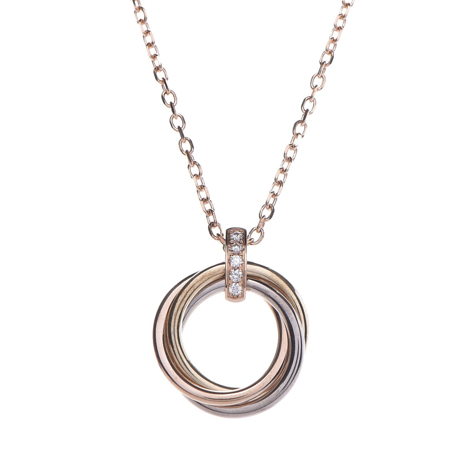 Cartier 18K Pink Yellow White Gold Diamond Trinity Pendant Necklace 4 of 7