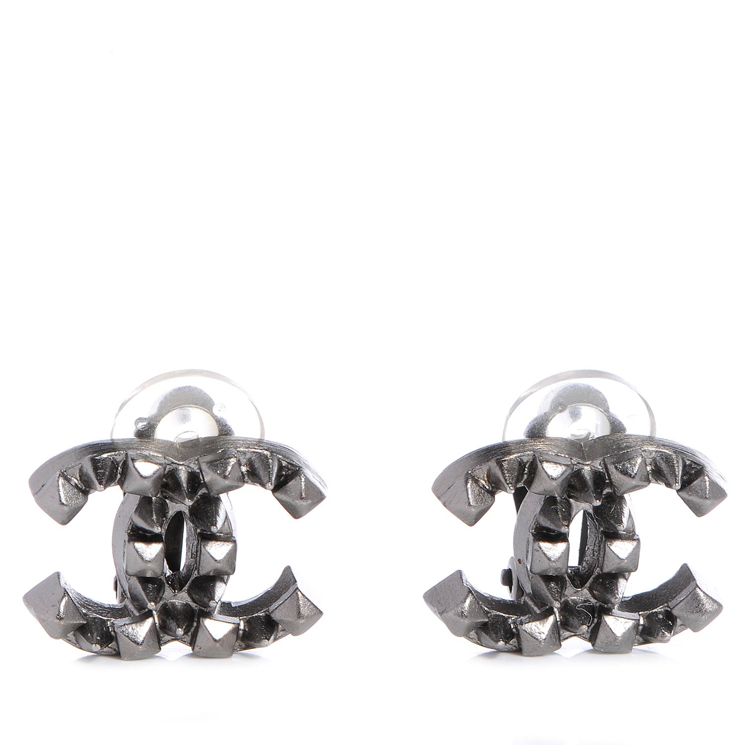 Chanel Ruthenium CC Spike Clip On Earrings 1 of 6