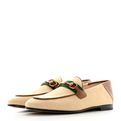 Gucci Canvas Malaga Kid Web Womens Horsebit Brixton Loafers 38 Sand Light Cuir 3 of 9