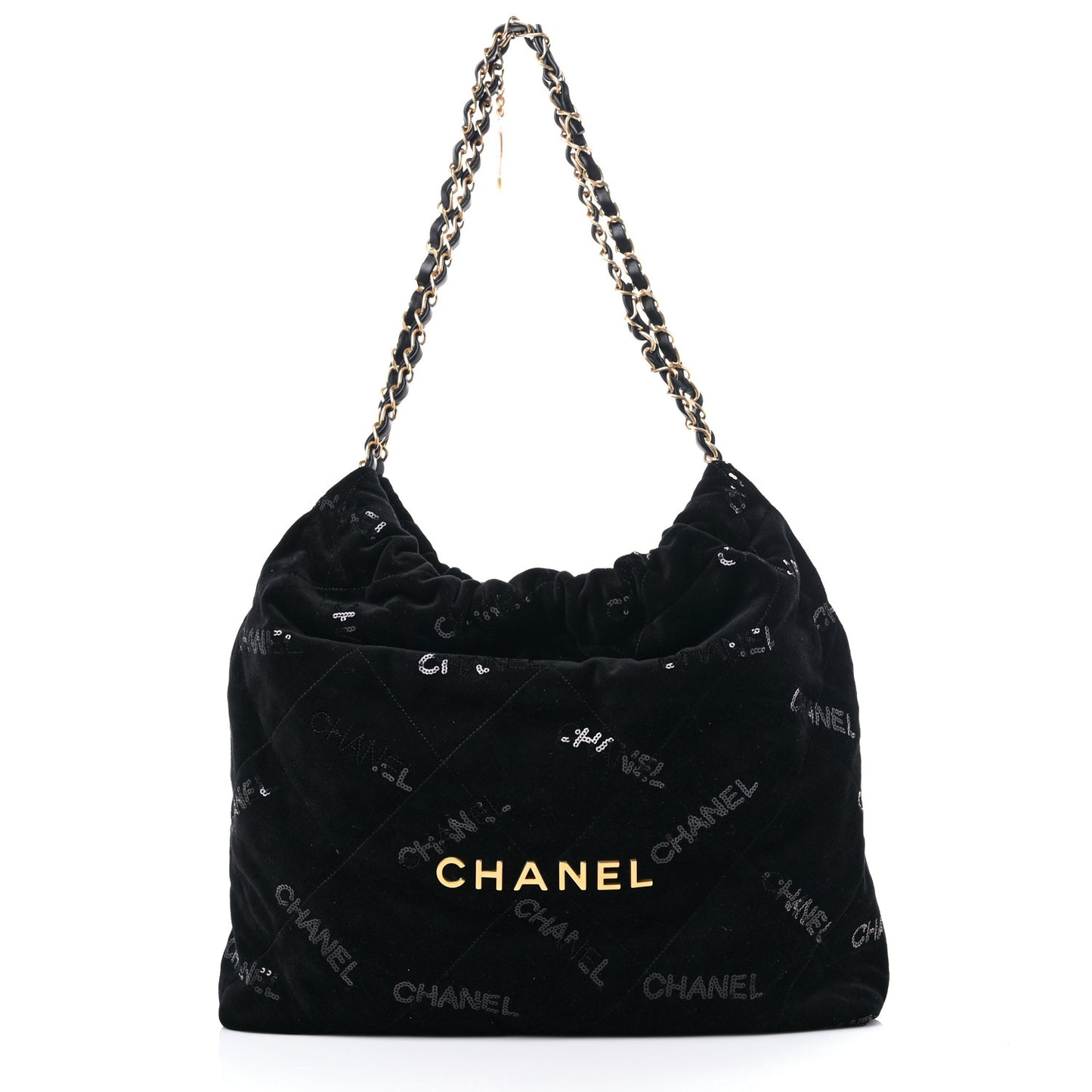 Velvet Sequin Quilted Chanel 22 Black