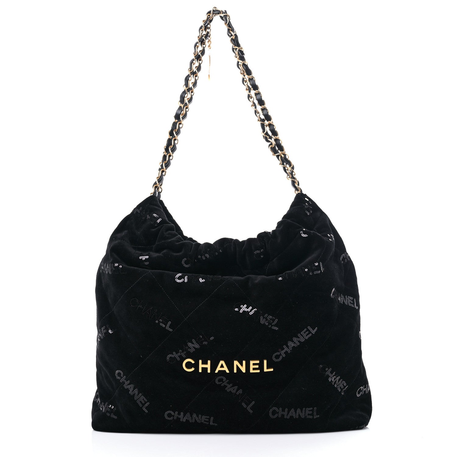 Chanel Velvet Sequin Quilted Chanel 22 Black 2 of 10