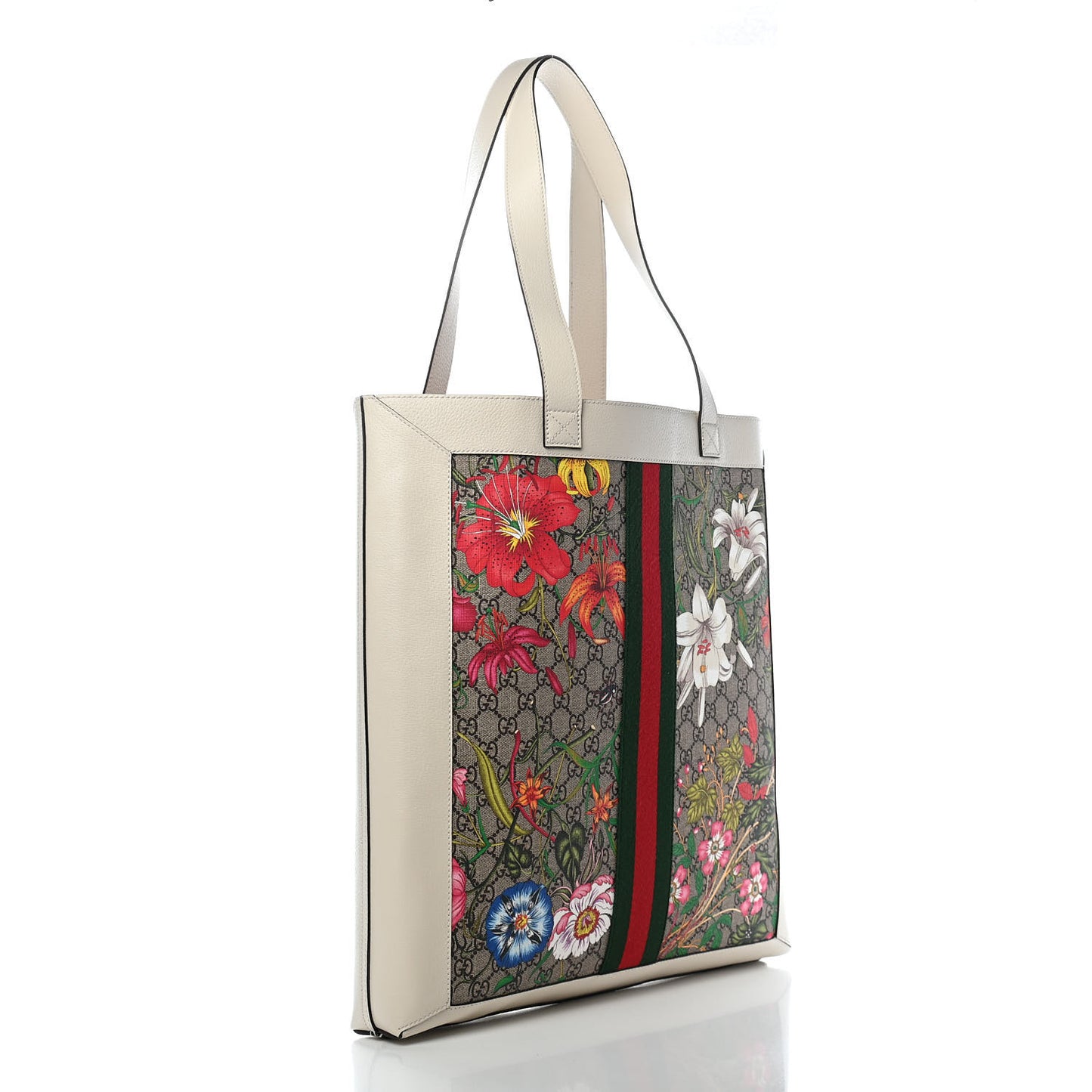 GG Supreme Monogram Flora Web Ophidia Vertical Shopping Tote White