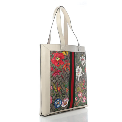 Gucci GG Supreme Monogram Flora Web Ophidia Vertical Shopping Tote White 4 of 10