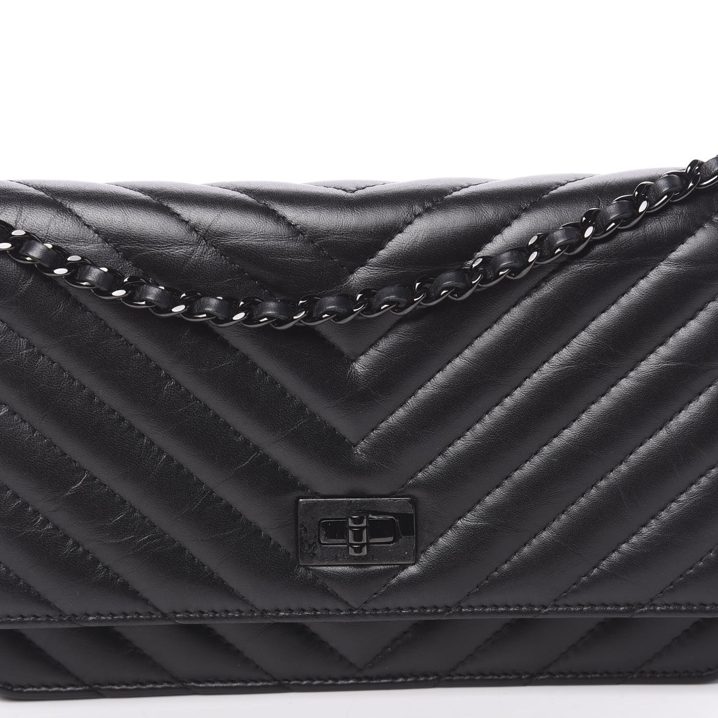 Aged Calfskin Chevron Quilted Reissue Wallet On Chain WOC So Black