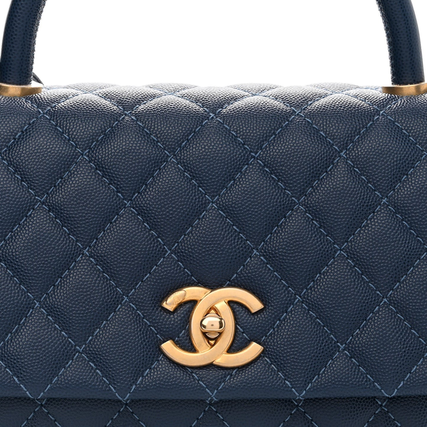 Caviar Quilted Small Coco Handle Flap Dark Blue