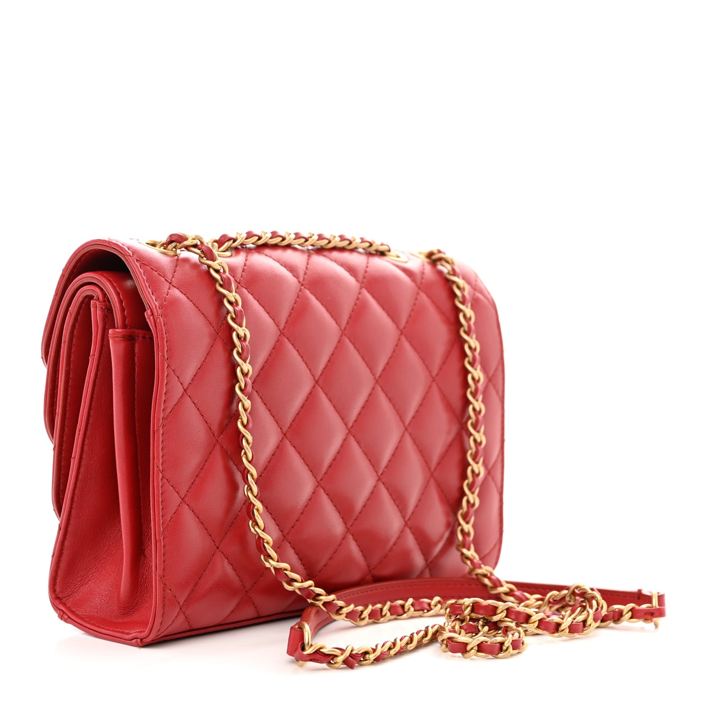 Calfskin Quilted Medium Triple Flap Red
