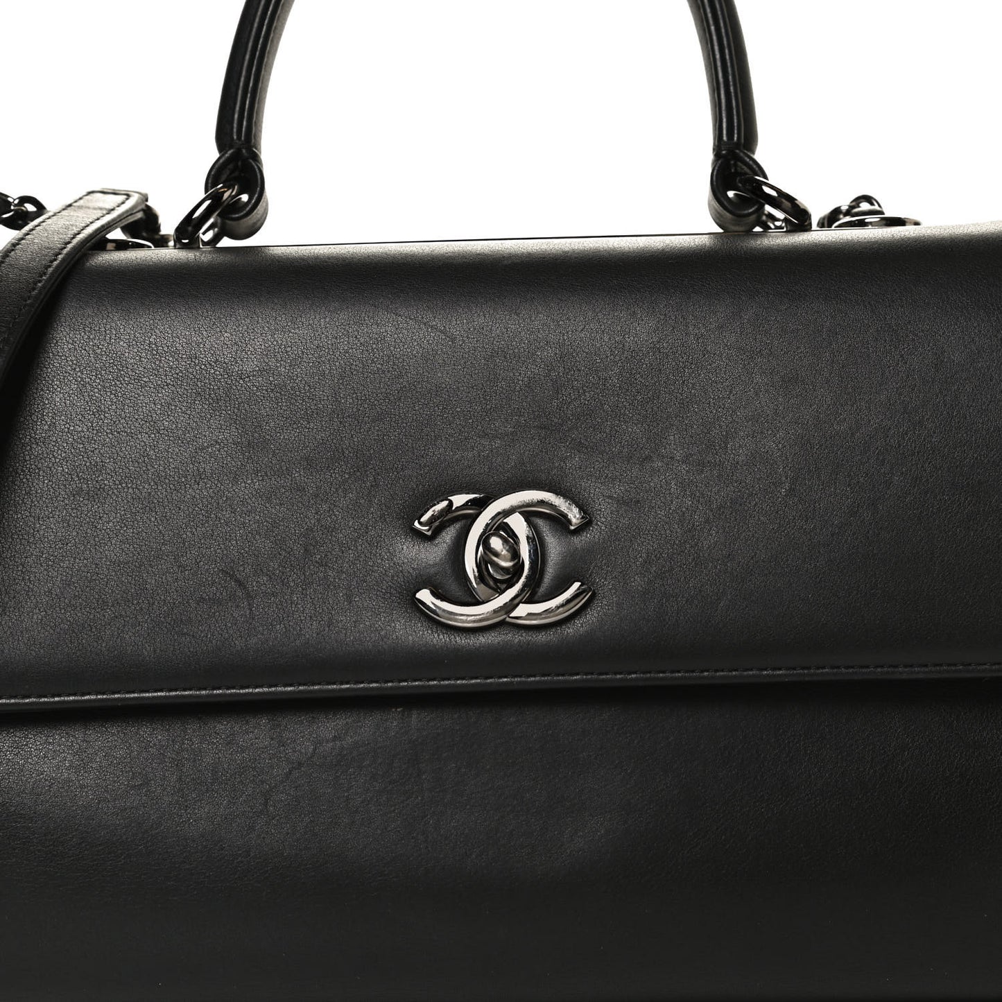 Calfskin Medium Trendy CC Dual Handle Flap Bag Black