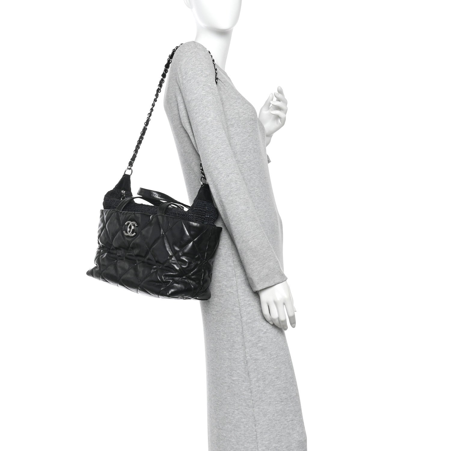Chanel Glazed Calfskin Quilted Tweed Portobello Tote Black 2 of 10