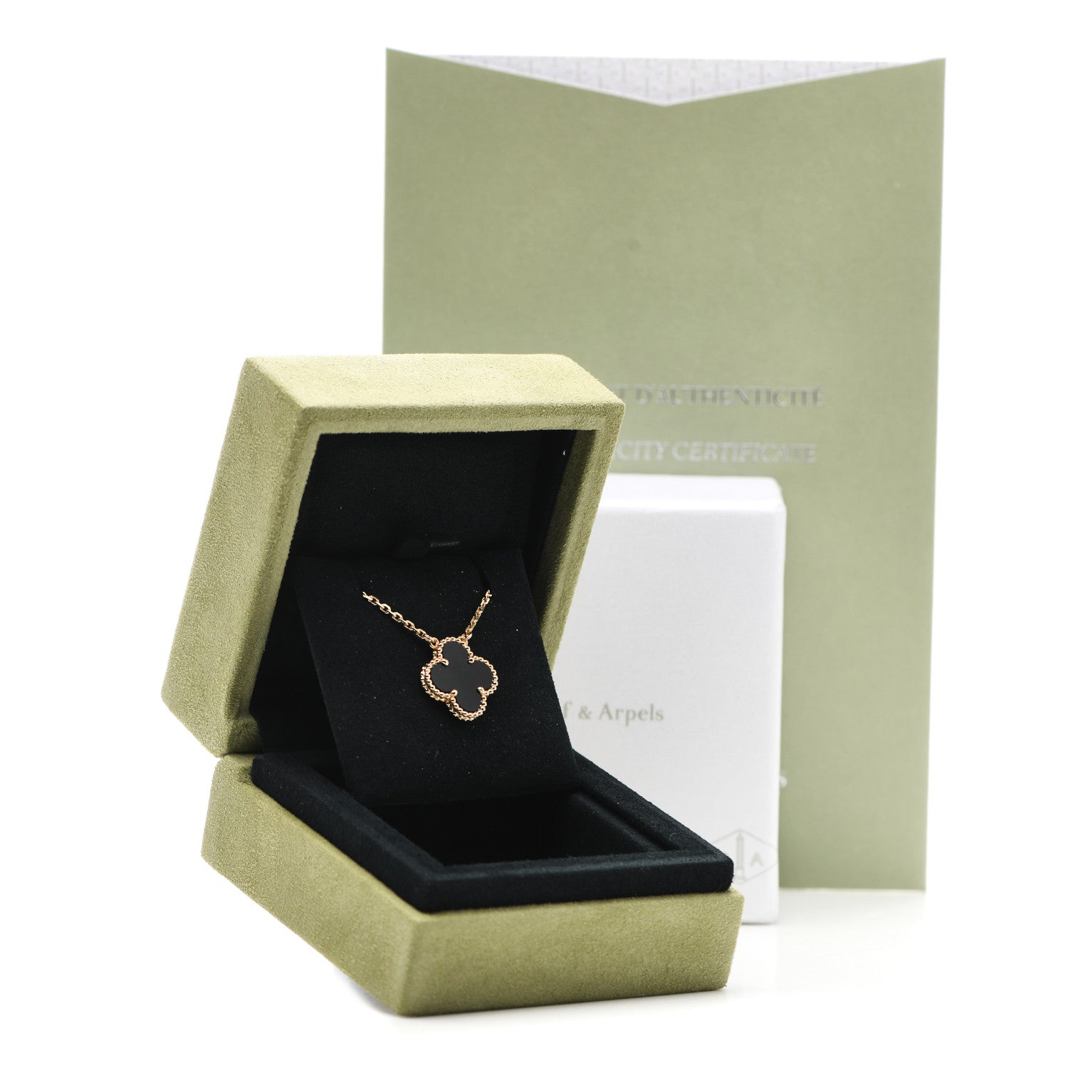 Van Cleef & Arpels 18K Yellow Gold Black Onyx Vintage Alhambra Pendant Necklace 5 of 5