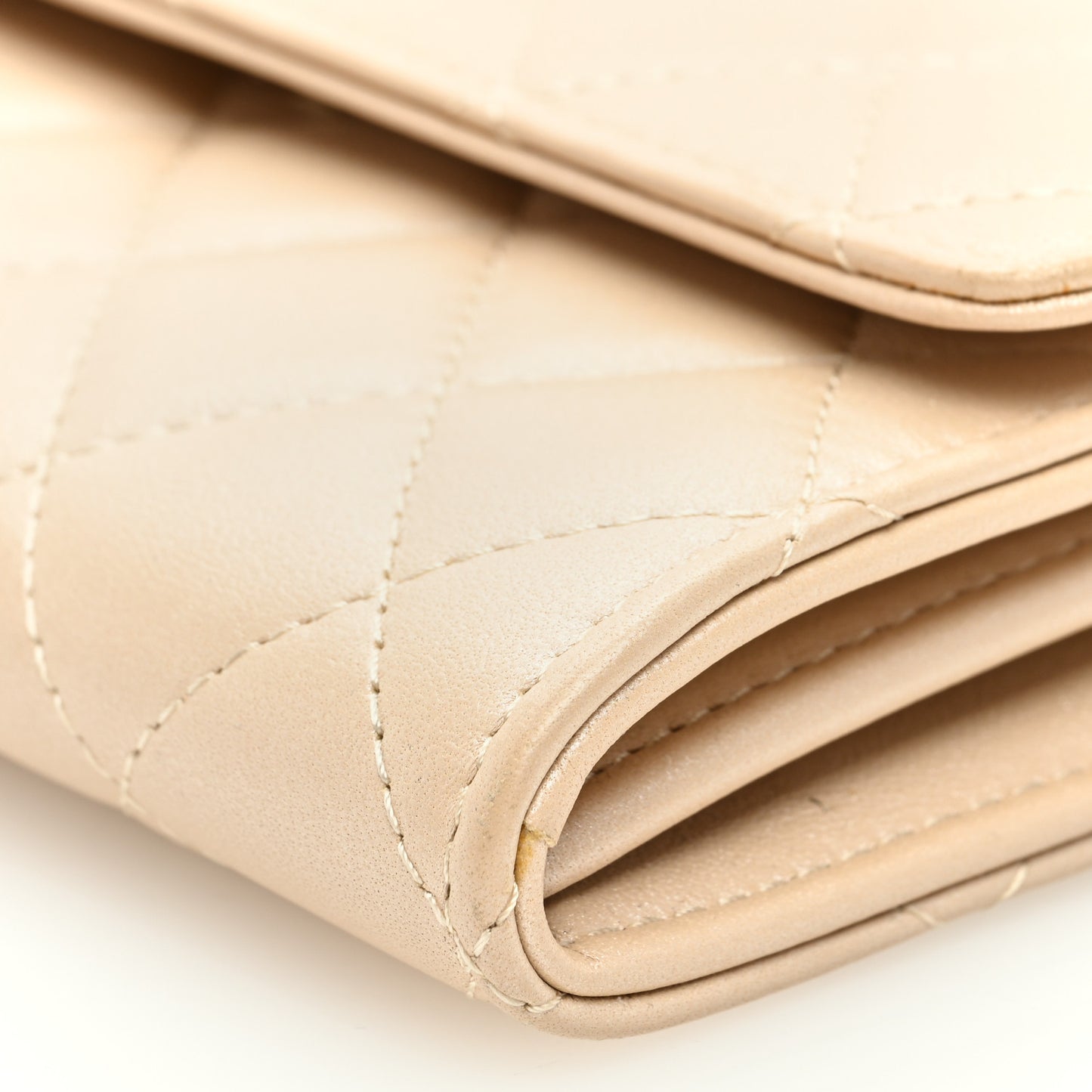 Lambskin Quilted Pearl My Shoulder Mini French Wallet On Chain WOC Light Beige