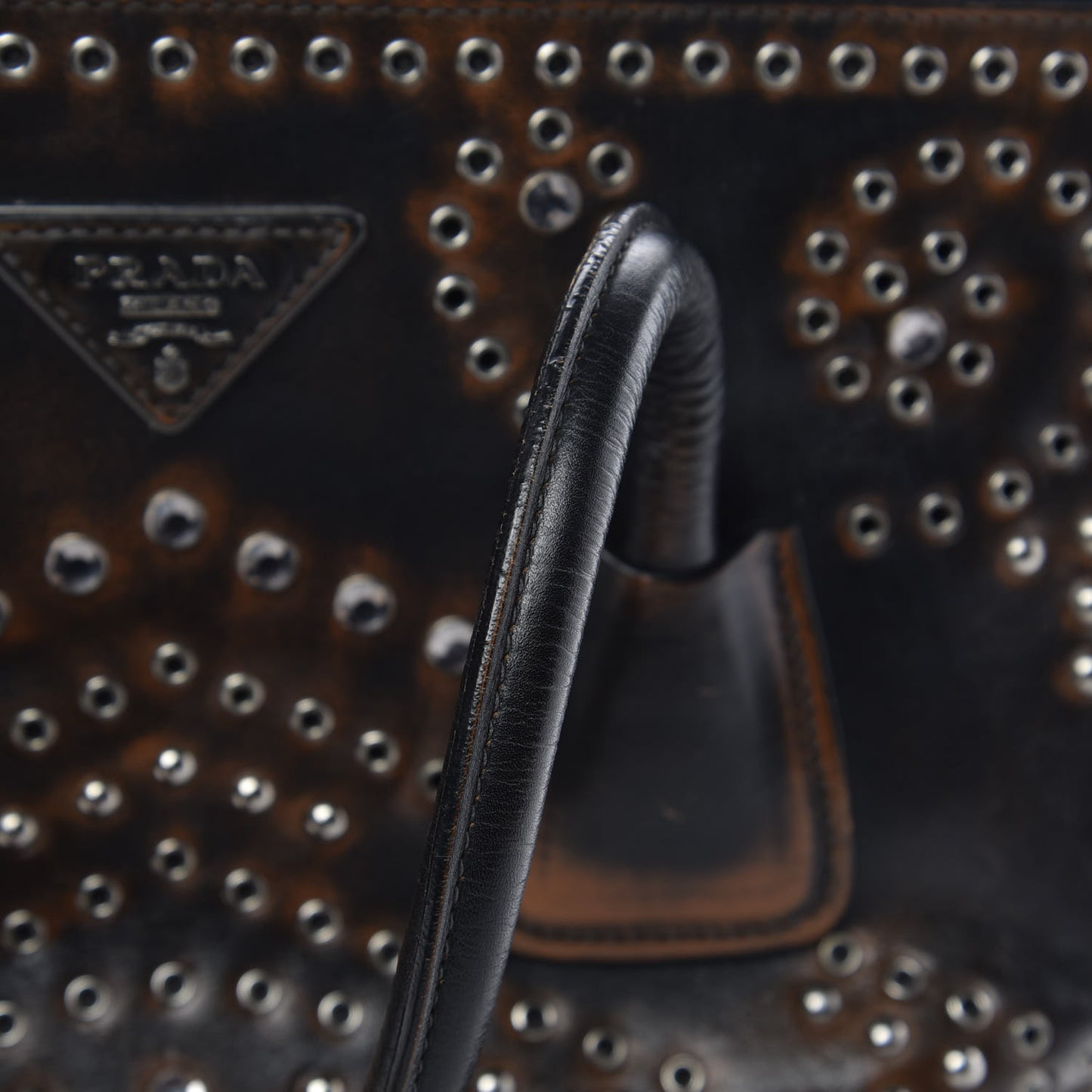 Vitello Vintage Studded Twin Pocket Tote Ebano