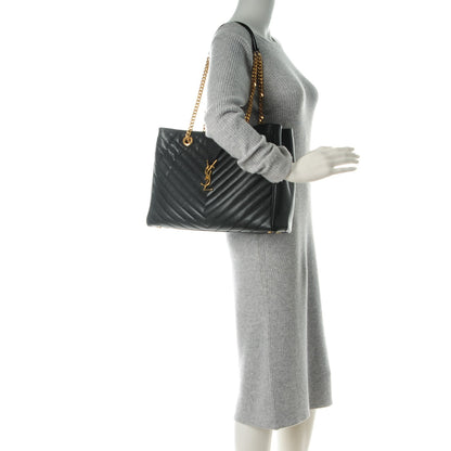 Saint Laurent Grain De Poudre Matelasse Chevron Monogram Shopping Bag Black 2 of 7