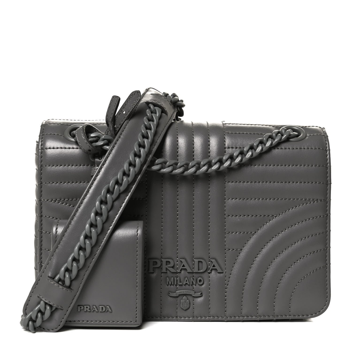 Prada Soft Calfskin Impunture Diagramme Flap Crossbody Bag Mercurio 1 of 13