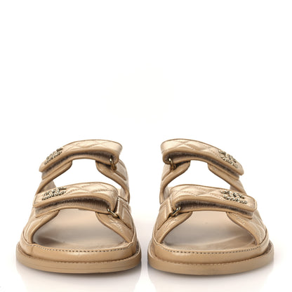 Chanel Lambskin Quilted Velcro Dad Chain CC Slide Sandals 40.5 Beige 3 of 11