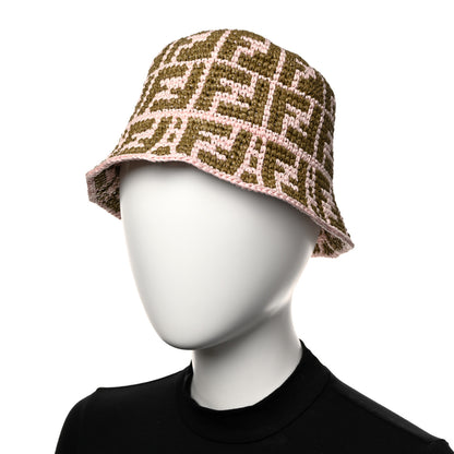 Fendi Cotton Rayon FF Woven Bucket Hat S/M Pink Khaki 2 of 8