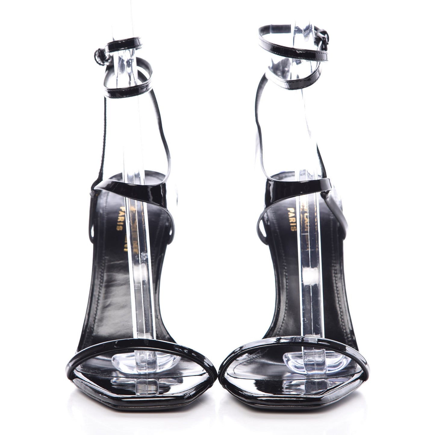 Vitello Vernice Soft Amber 105 Crossover Strap Sandals 37.5 Black