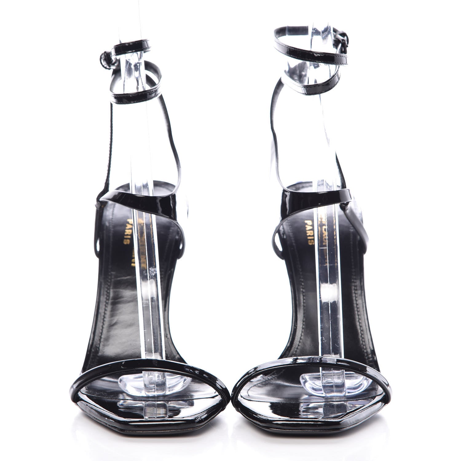 Saint Laurent Vitello Vernice Soft Amber 105 Crossover Strap Sandals 37.5 Black 2 of 9
