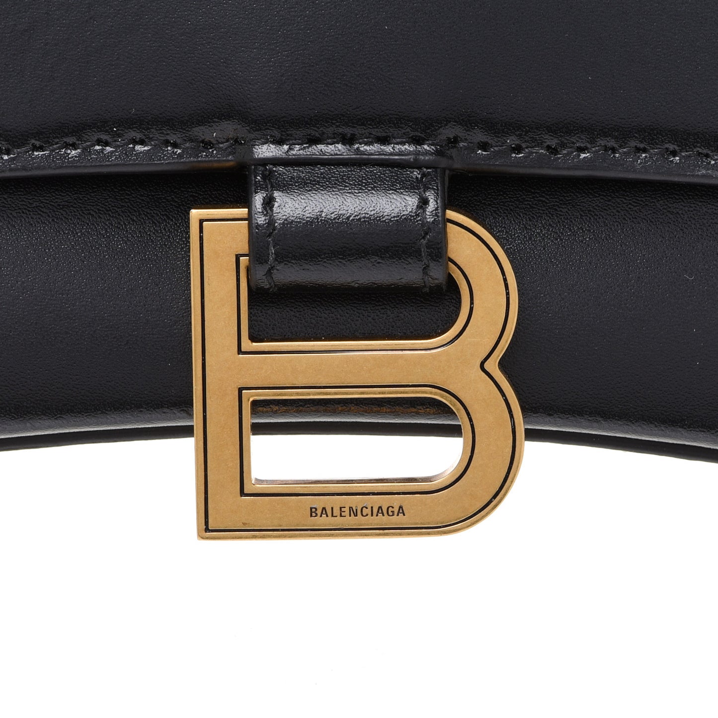 Shiny Box Calfskin Small Hourglass Top Handle Bag Black