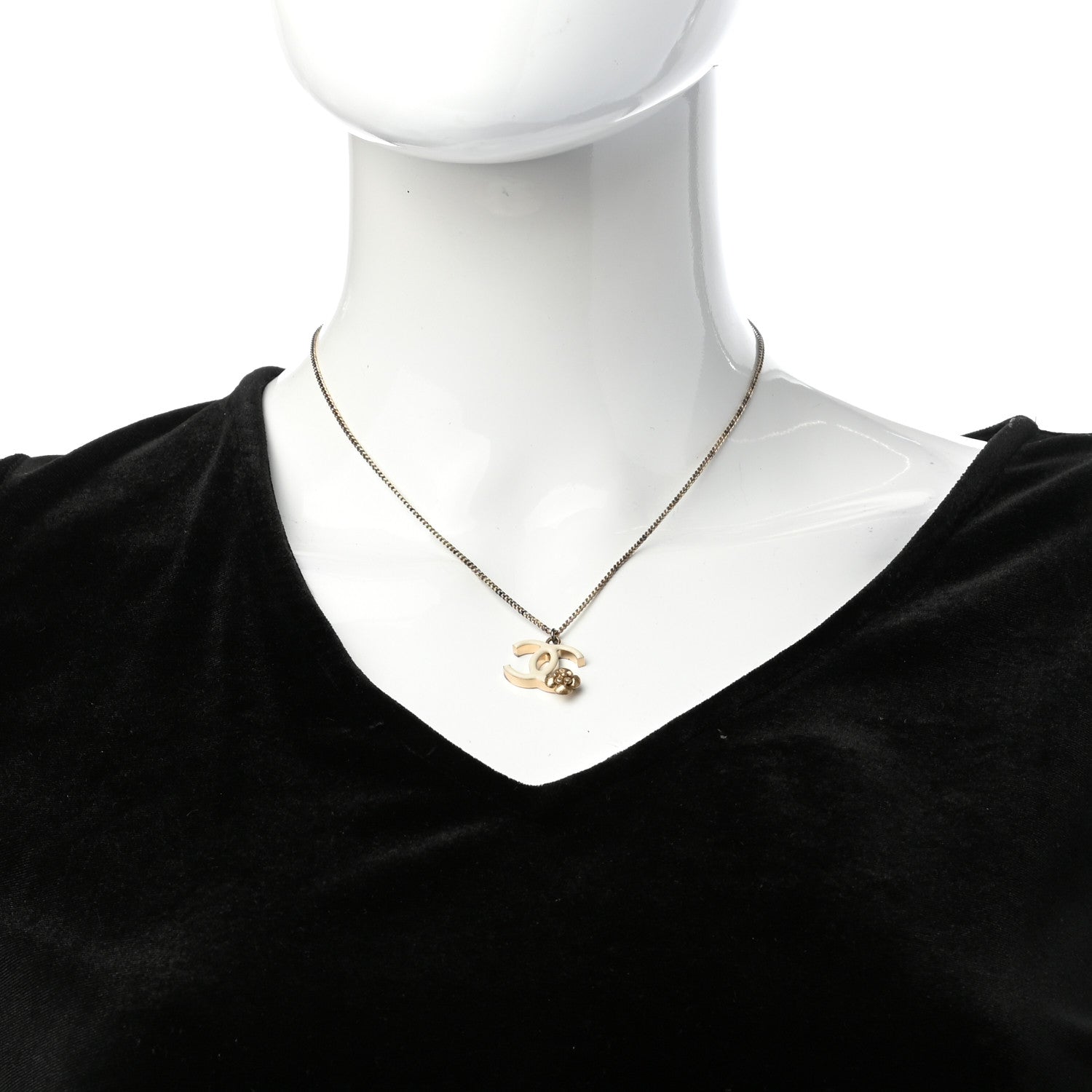 Chanel Enamel CC Camelia Necklace Gold White 2 of 5