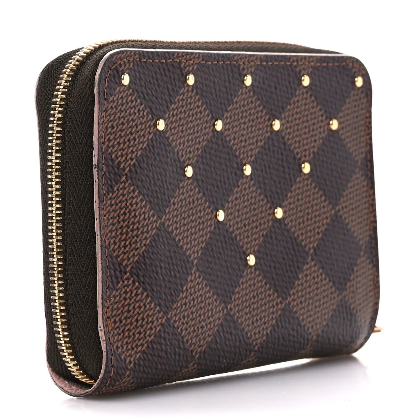 Damier Ebene Studded Zippy Coin Purse Rose Ballerine