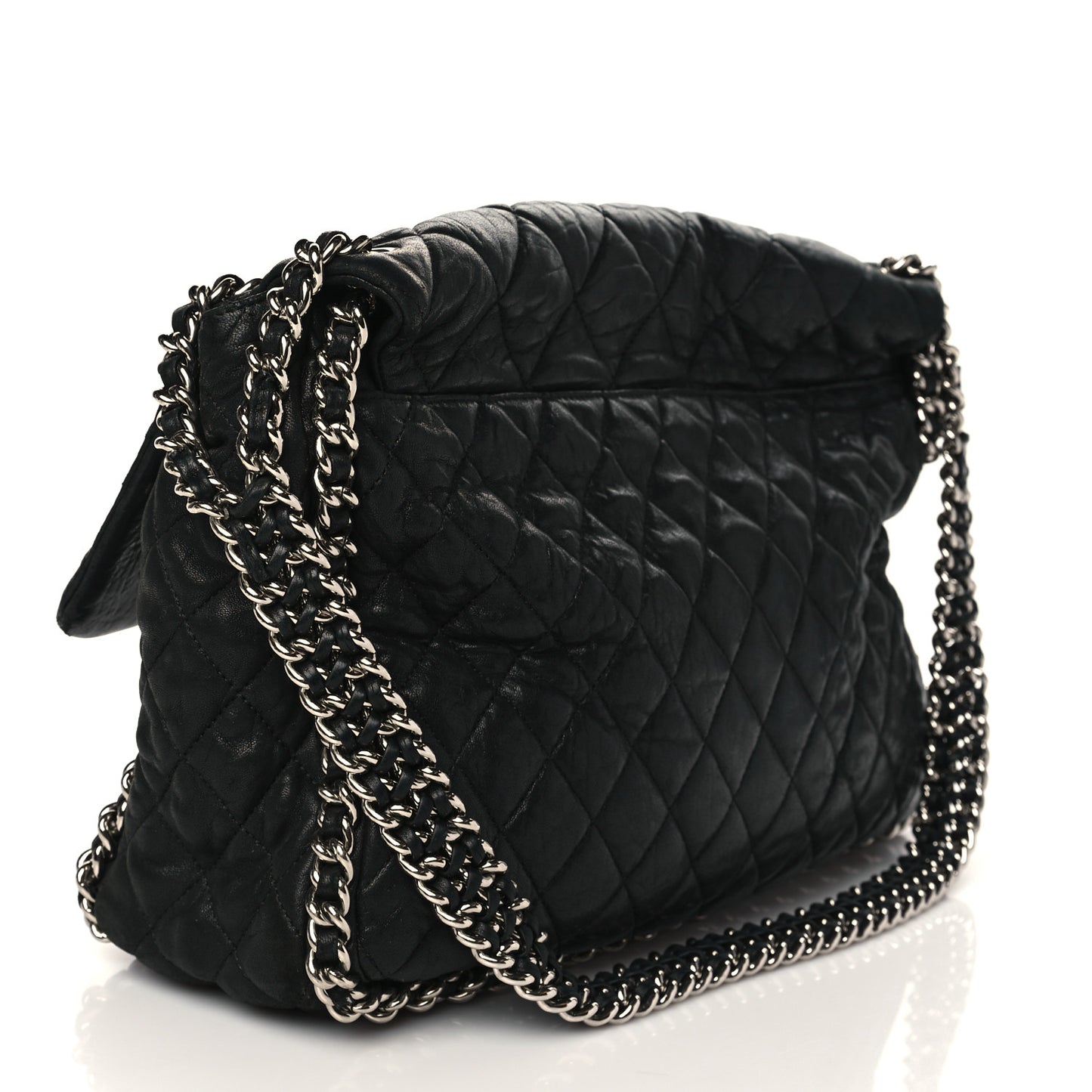Washed Lambskin Quilted Maxi Chain Around Flap Black