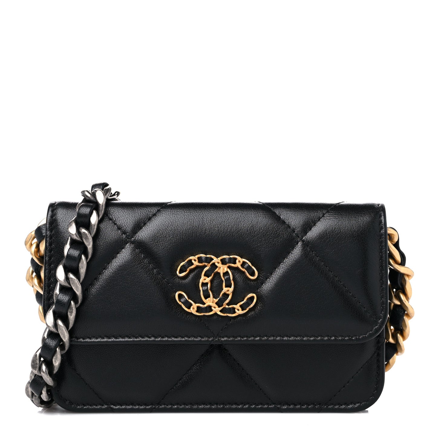 Lambskin Quilted Chanel 19 Clutch With Chain Black