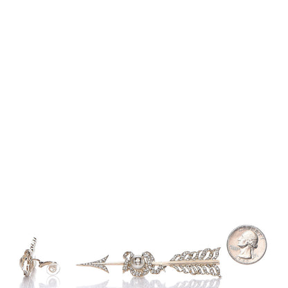 Chanel Crystal Pearl CC Arrow Clip On Earrings Gold 2 of 5
