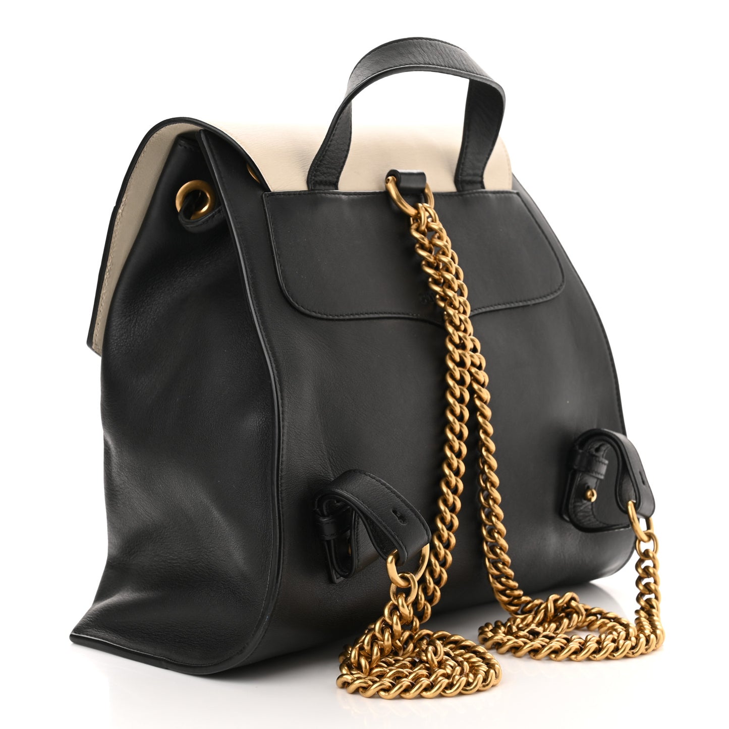 Calfskin Medium Malin Chain Backpack White Black Gold