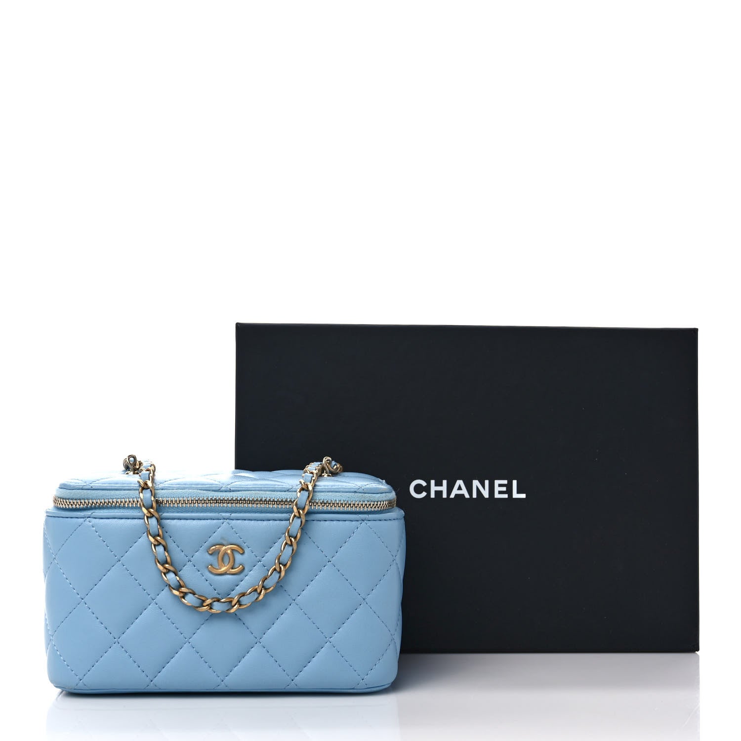 Chanel Lambskin Quilted Pearl Crush Small Vanity Case With Chain Light Blue 12 of 12
