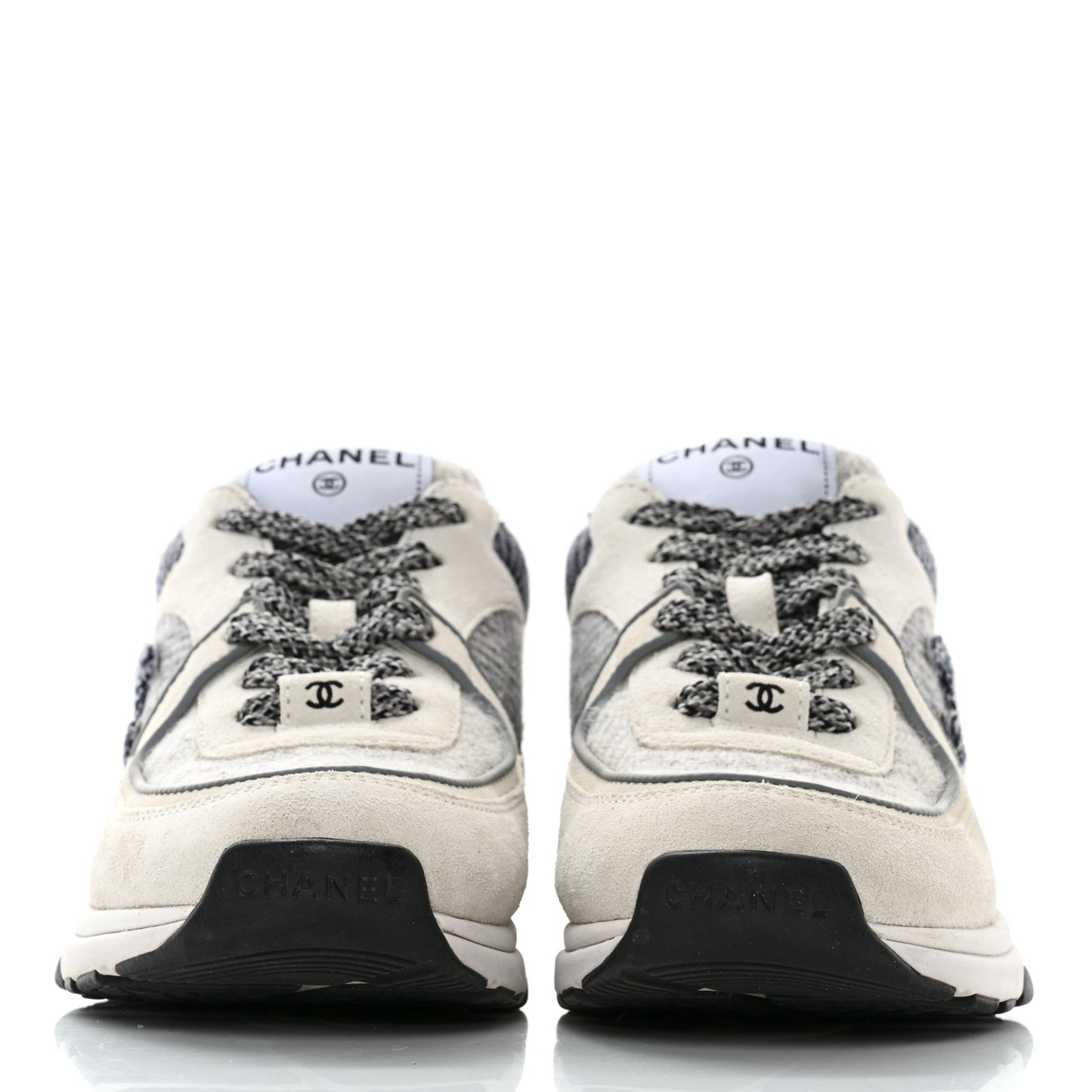 Fabric Suede Calfskin Womens CC Sneakers 36.5 Ivory Light Gray White