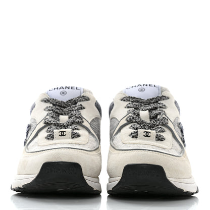 Chanel Fabric Suede Calfskin Womens CC Sneakers 36.5 Ivory Light Gray White 2 of 11