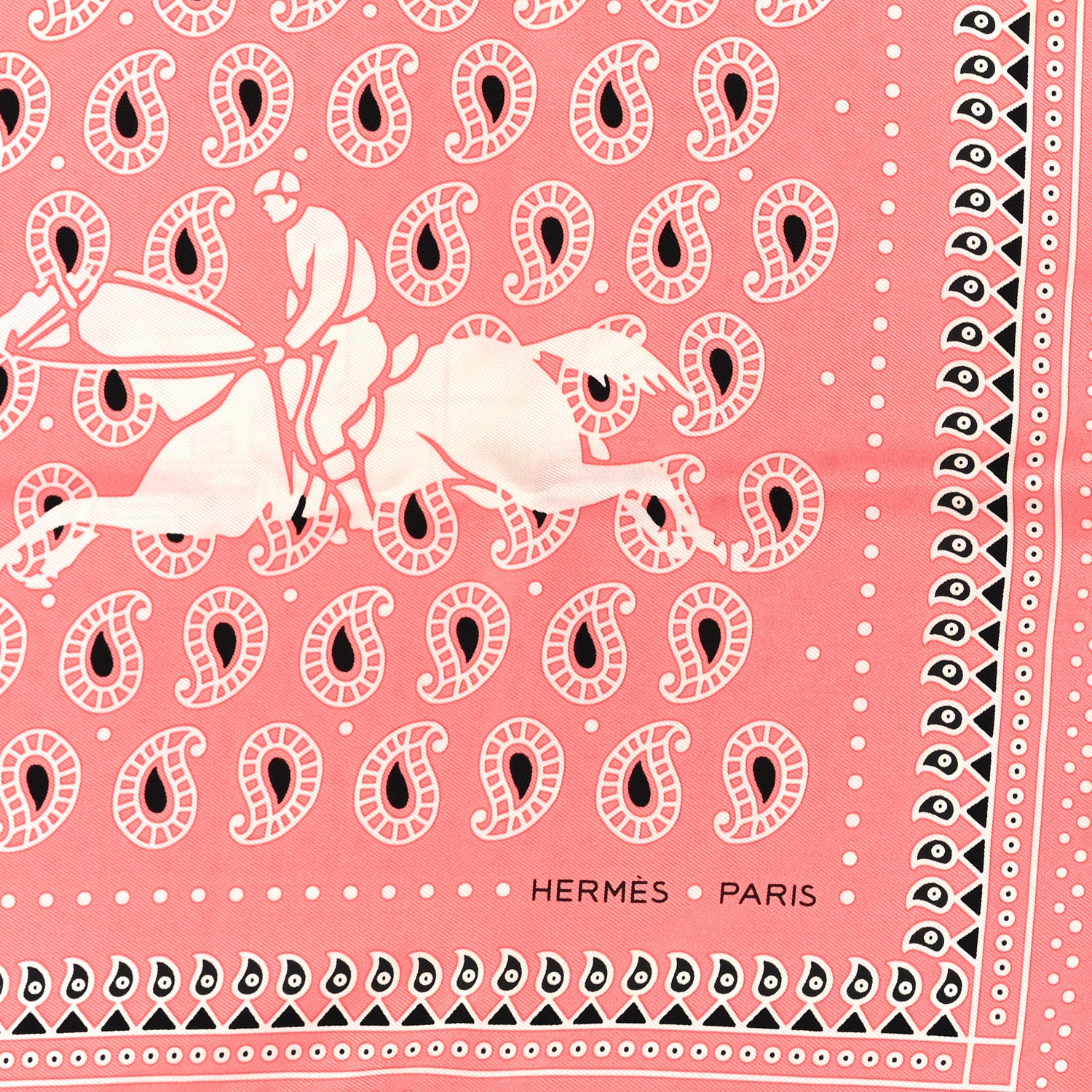 Hermes Silk Ecuries Parisiennes Bandana Scarf 55 Rose Malabar Black White 2 of 3