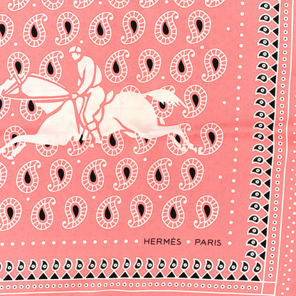 Hermes Silk Ecuries Parisiennes Bandana Scarf 55 Rose Malabar Black White 2 of 3