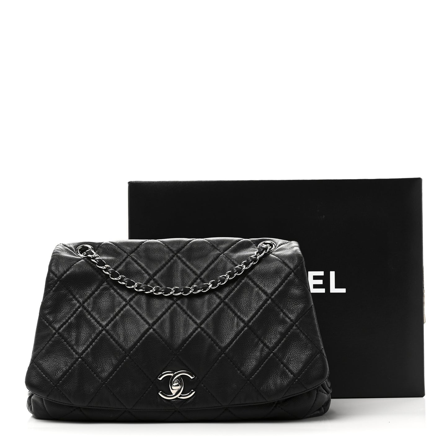 Calfskin Quilted CC Curvy Flap Black