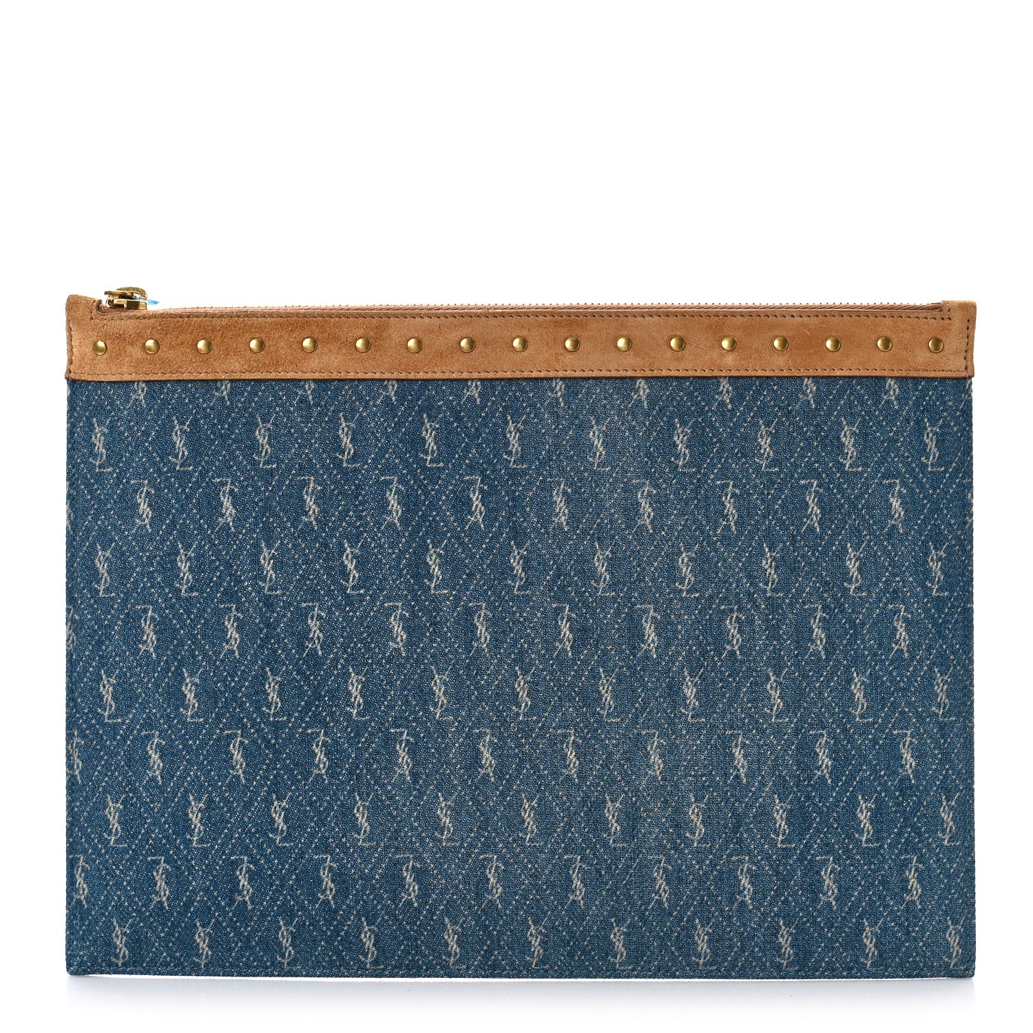 Saint Laurent Denim Suede All-Over Monogram Pouch Blue 1 of 9