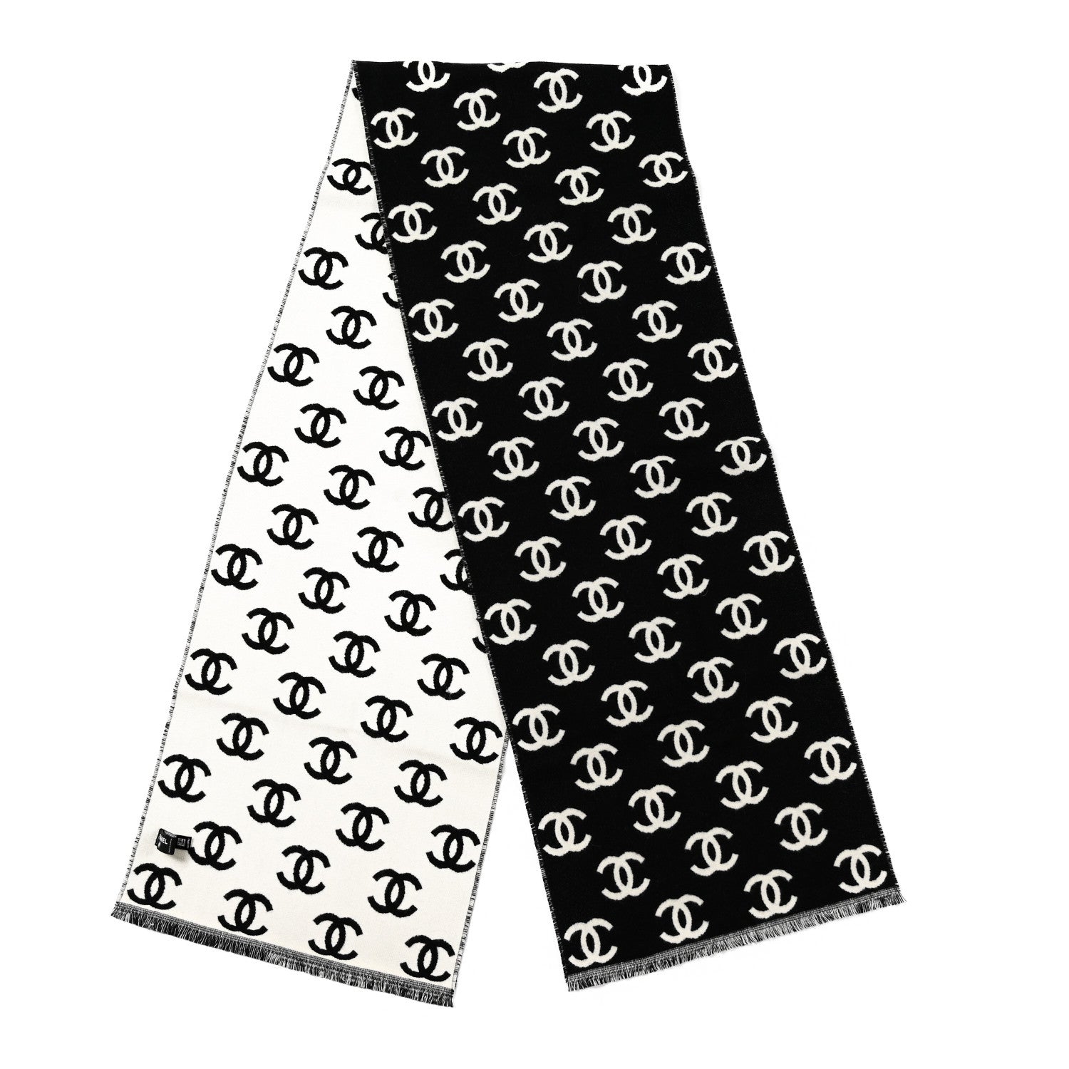 Chanel Wool Cashmere CC Scarf Black White 2 of 3