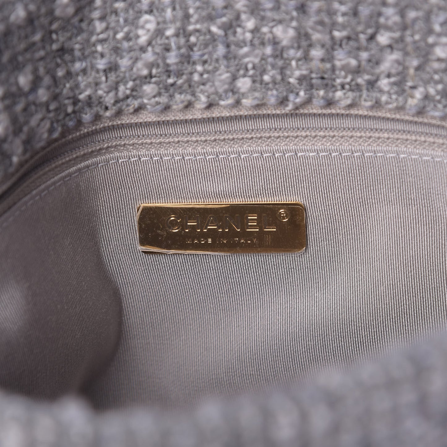 Tweed Quilted Medium Chanel 19 Flap Grey