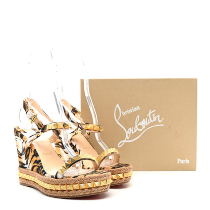 Christian Louboutin Toile Canvas Bengal Pyraclou 110 Wedge Sandals 40 Multicolor 9 of 9