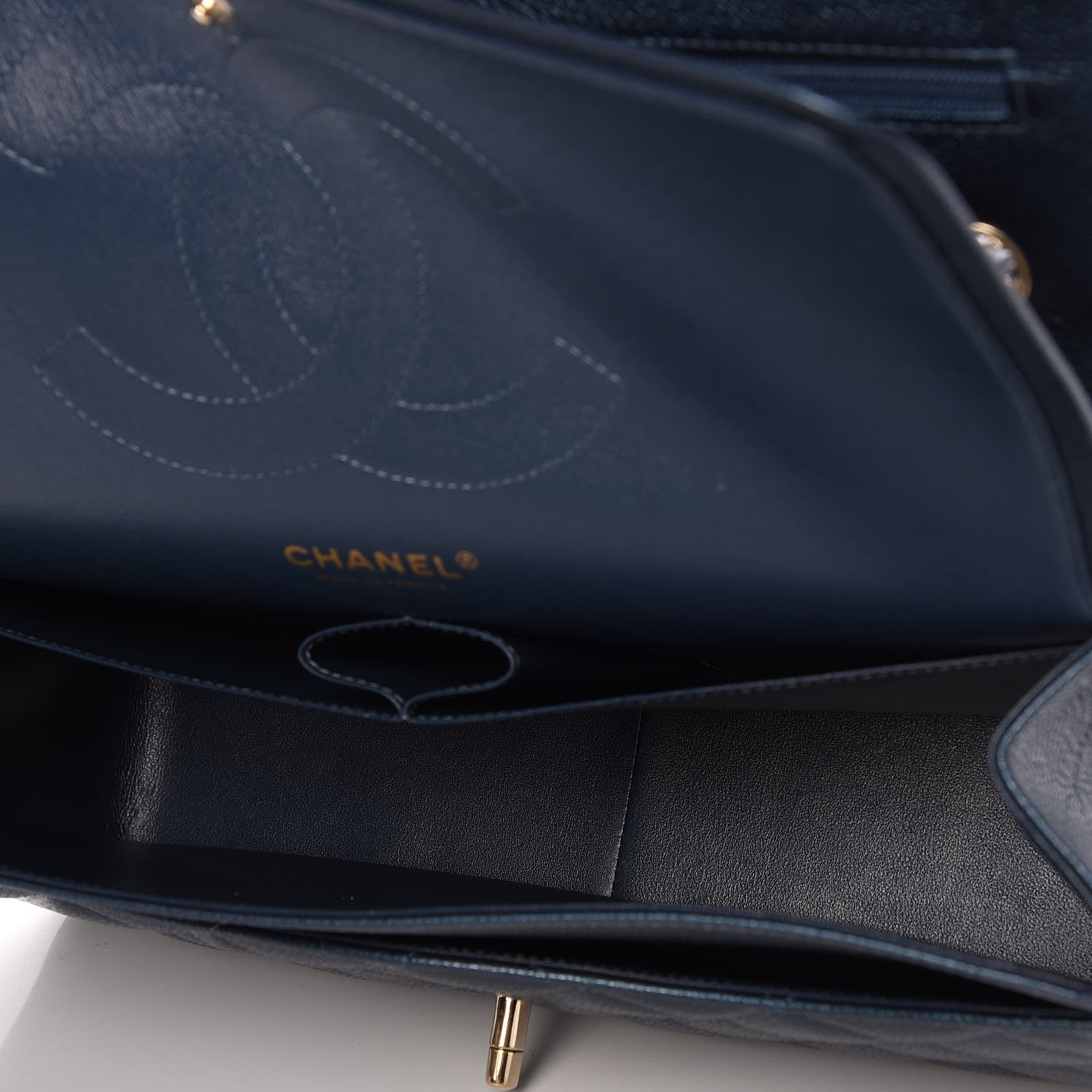 Chanel Metallic Caviar Jumbo Double Flap Blue 7 of 9